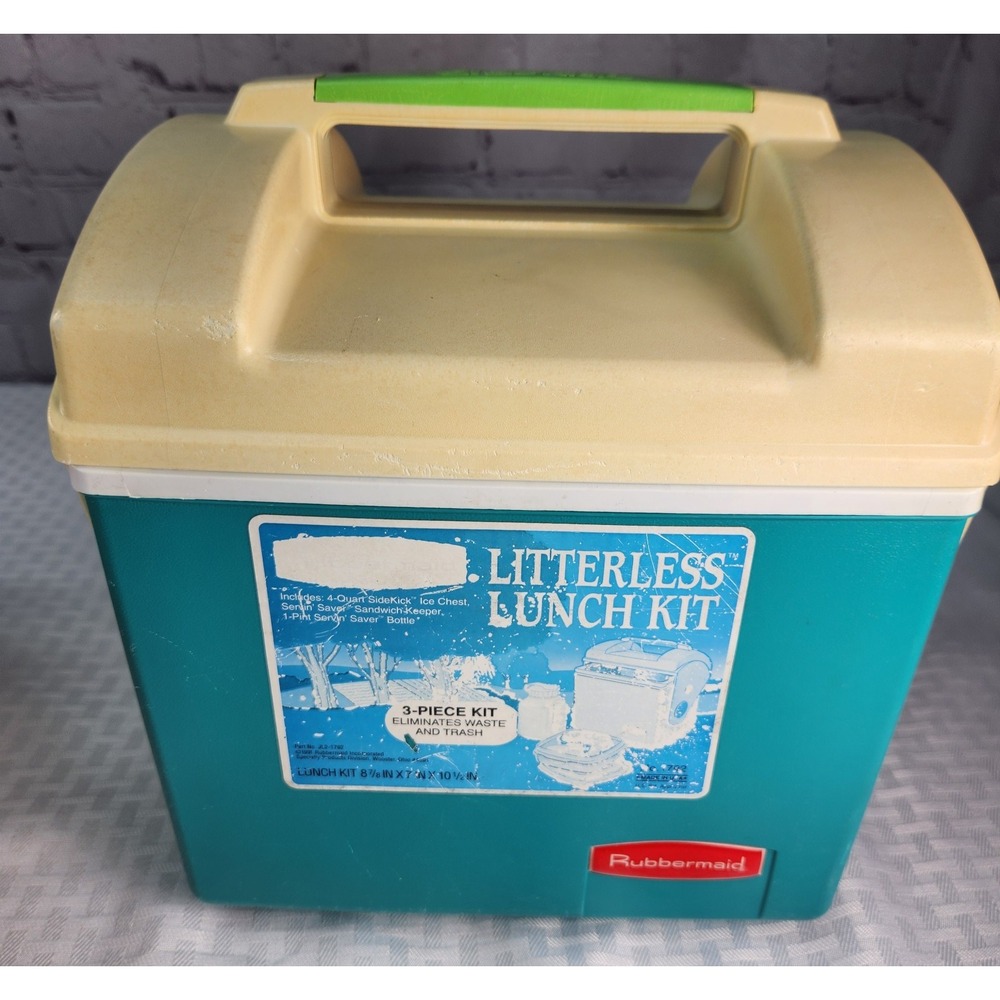 Vintage Rubbermaid Sidekick Mini Cooler Lunch Box Teal White 1972 4 Quart